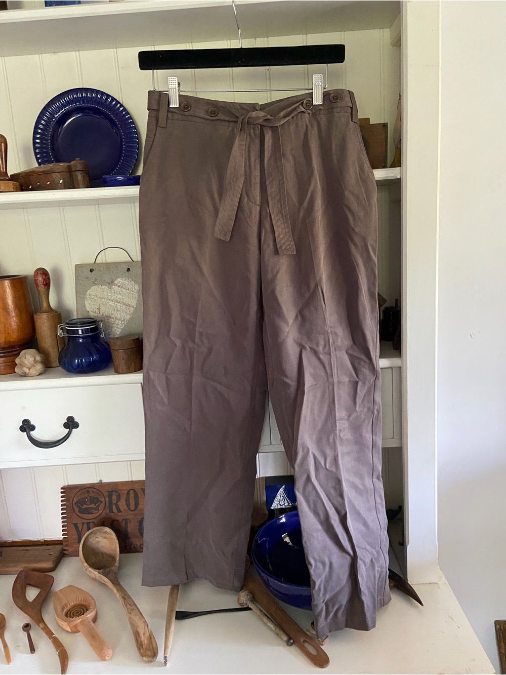 Kiton Women’s Taupe Straight Leg Tie-Waist Pants